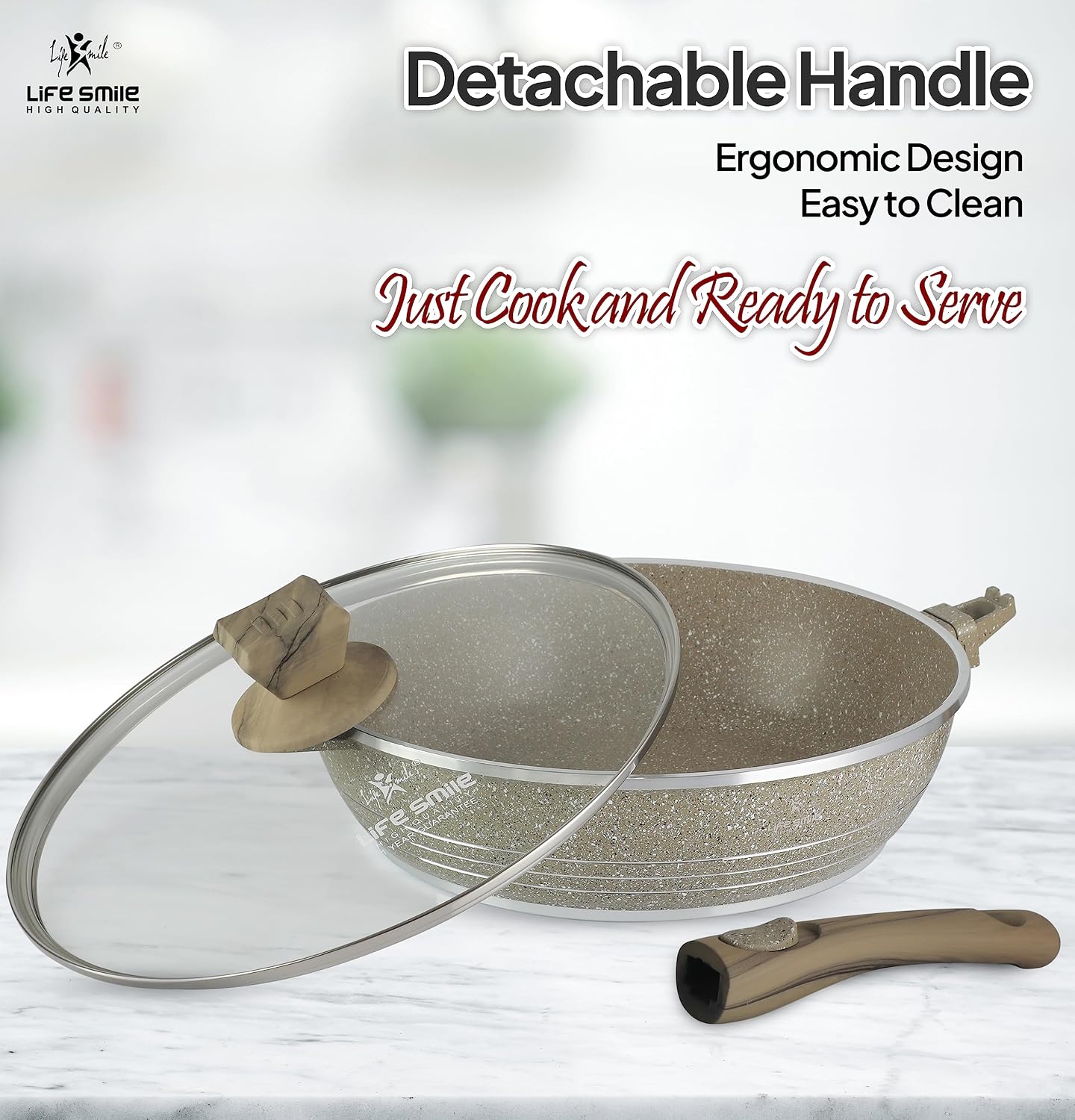 Cookware Set LIFE SMILE 24 pieces Square Pots and Pans Set - Granite, Non-Stick, PFOA Free - Include Casseroles, Steam Pot, Shallow Pot, Grill Pan, Fry Pan, Saute Pan - Image 6